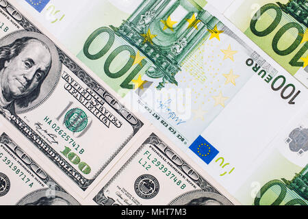 Close-Up of american US dollars and euros Stock Photo