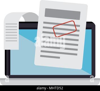 computer laptop with financial documents vector illustration design Stock Vector
