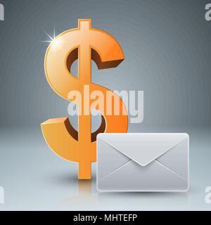 Dollar, envelope, mail, email icon. Stock Vector