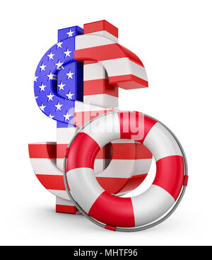 A dollar sign in colors of the American flag and a Lifebuoy . 3d rendering. Stock Photo