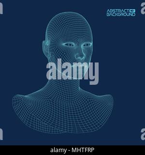 Ai digital brain. Artificial intelligence concept. Human head in robot digital computer interpretation. Wireframe head concept. Stock Vector