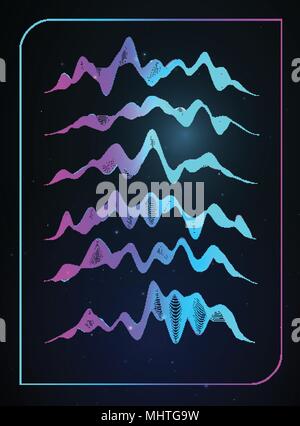 Sound wave vector . Vector music voice vibration, song waveform digital spectrum, audio pulse and waveform frequency equalizer. Stock Vector