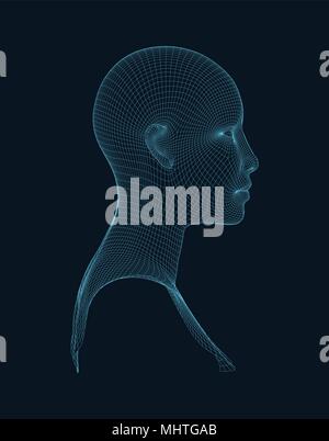 3d head wireframe vector. Drawing of wireframe head 3d model. Vector illustration. Stock Vector