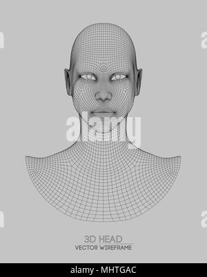 3d head wireframe vector. Drawing of wireframe head 3d model. Vector illustration. Stock Vector