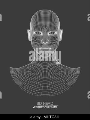 3d head wireframe vector. Drawing of wireframe head 3d model. Vector illustration. Stock Vector