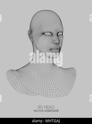 3d head wireframe vector. Drawing of wireframe head 3d model. Vector illustration. Stock Vector