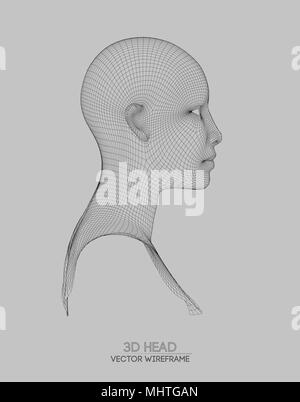 3d head wireframe vector. Drawing of wireframe head 3d model. Vector illustration. Stock Vector