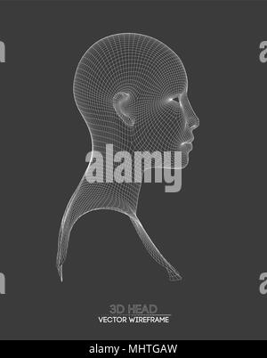 3d head wireframe vector. Drawing of wireframe head 3d model. Vector illustration. Stock Vector