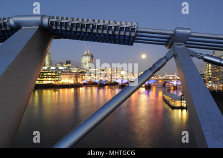 View from Millennium Bridge toward Southwark and Tower Bridges. Stock Photo