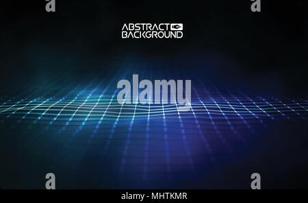 Network connection concept blue vector illustration. Futuristic hexagon perspective wide angle lanscape. Futuristic honeycomb concept. 3d landscape. Big data digital background. Stock Vector