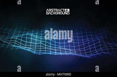 Network connection concept blue vector illustration. Futuristic hexagon perspective wide angle lanscape. Futuristic honeycomb concept. 3d landscape. Big data digital background. Stock Vector