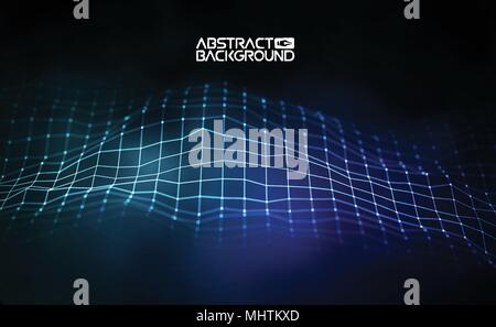 Network connection concept blue vector illustration. Futuristic hexagon perspective wide angle lanscape. Futuristic honeycomb concept. 3d landscape. Big data digital background. Stock Vector
