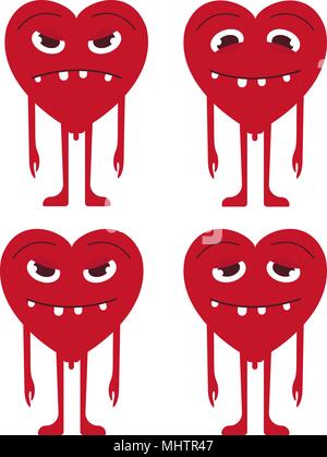 Heart smile face icon. Design color flat illustration. 4 vector valentine icons set Stock Vector