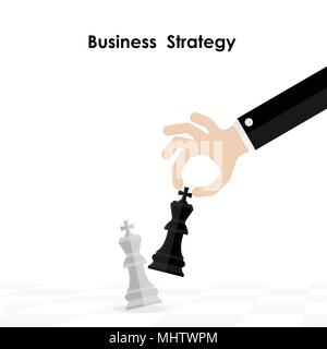 Hands and King of chess symbol with business and marketing strategy.Businessman hand holding chess king piece.Leader and teamwork concept for success. Stock Vector