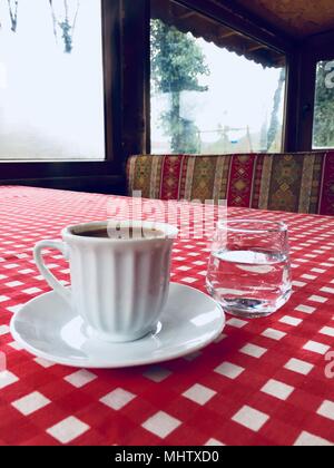 Turkish Coffee on wood table turkish food. Stock Photo