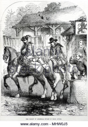 Lady Arabella Stuart 1575 – 1615 was an English noblewoman who was for some time considered a possible successor to Queen Elizabeth I of England, seen here escaping in disguise, antique illustration circa 1880 Stock Photo