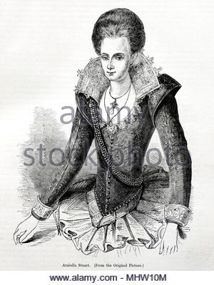 Lady Arabella Stuart portrait 1575 – 1615 was an English noblewoman who was for some time considered a possible successor to Queen Elizabeth I of England, antique illustration circa 1880 Stock Photo