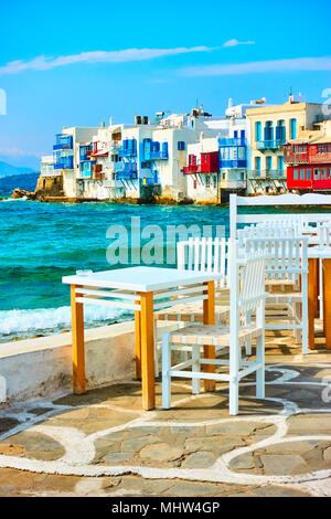 Picturesque Little Venice in Mykonos Island, Cyclades, Greece Stock Photo