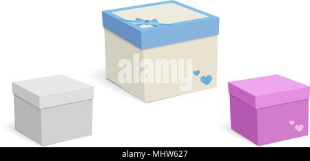 Square empty boxes for gifts isolated on white background.  Stock Vector