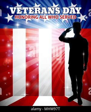 Veterans Day American Saluting Soldier Stock Vector