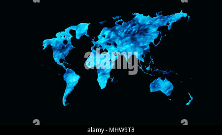 World map made out of water 3D render Stock Photo