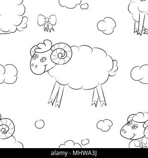 Fuzzy sheep flying in the clouds Stock Vector