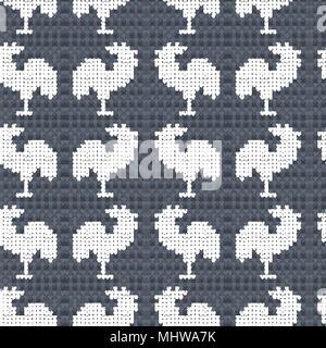 Knitting gray with roosters Stock Vector