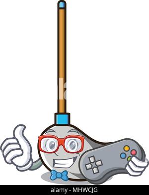 Gamer mop mascot cartoon style Stock Vector