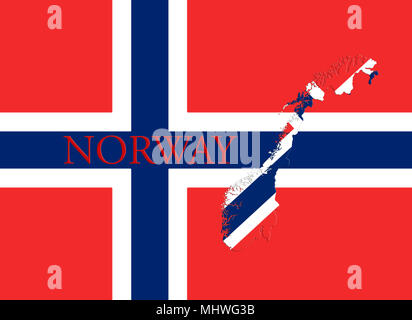 Flag of Norway. Blue Scandinavian Cross Over the Dannebrog With Norwegian Map and Country Name On It 3D illustration Stock Photo