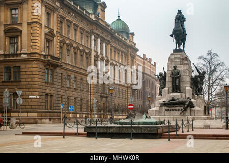 Krakow, Lesser Poland / Poland - Feb 04 2018:  Grunwald Monument. On top of he horse is King Wladyslaw Jagiello Stock Photo