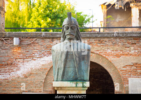 A bust of Vlad Tepes, Vlad the Impaler, the inspiration for Dracula, in the Old Princely Court, Curtea Veche, in Bucharest, Romania Stock Photo