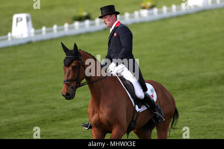 Oliver Townend with Cooley SRS during day two of the Mitsubishi Motors Badminton Horse Trials at The Badminton Estate, Gloucestershire. Stock Photo