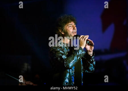 Rome, Italy - May 01, 2018: Max Gazzè performs on the stage of the concert of the first of May, in Piazza San Giovanni. The Italian singer is among th Stock Photo