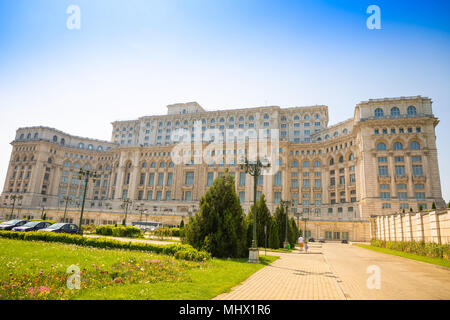 Bucharest, Rumania - 28.04.2018: Building of Romanian parliament in Bucharest is the second largest building in the world Stock Photo