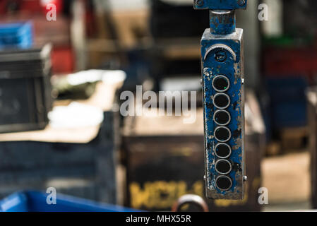 Close-up of overhead crane vintage grungy remote control tool Stock Photo
