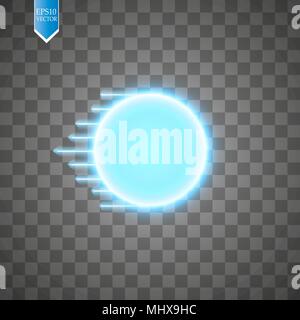 Blue energy ring with speed glow lines on transparent backgraund. abstract.conceptual vector design with free area in center for any object. Stock Vector