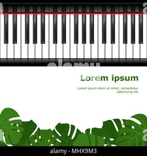 Piano keyboard with monstera leaves frame Stock Vector