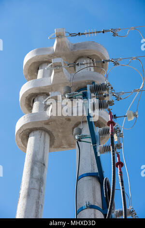 Electric Power Lines connector high voltage electicity Stock Photo