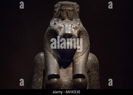 Sekhmet lion godddes egyptian stone statue isolated on black Stock ...