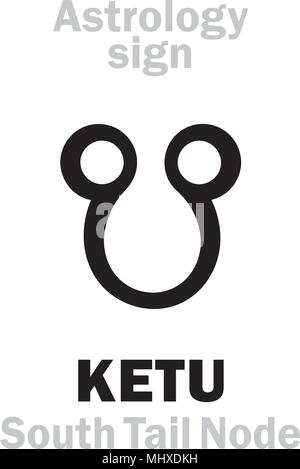 Astrology Alphabet: KETU (Cauda Draconis), Lunar Descending South Tail Node. Hieroglyphics character sign (single symbol). Stock Vector