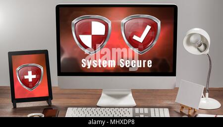 Antivirus security protection shields on computer system Stock Photo
