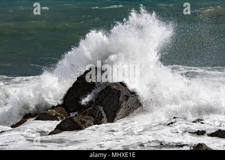 Big waves of Sea Storm and tempest on the coast Stock Photo