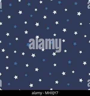 Vector abstract starry seamless pattern on the blue background. Cute dark and light stars. Stock Vector