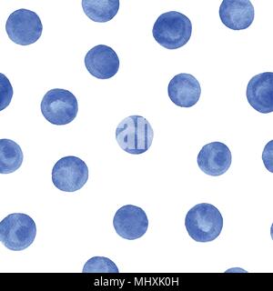 Vector hand painted blue circles seamless pattern on the white background. Stock Vector