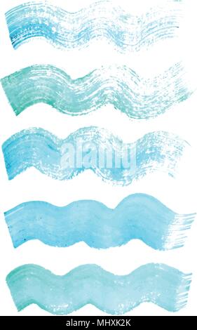 Vector hand painted blue grunge wavy brush strokes. Textures for your design. Stock Vector