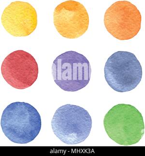 Vector set of hand painted circles of different colors isolated on the white background. Bright textures for your design. Stock Vector