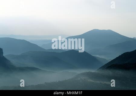 Misty Morning Mountains in the Spanish Pyrenees Stock Photo