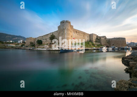 Scenic view of Kyrenia old castle during sunset Stock Photo