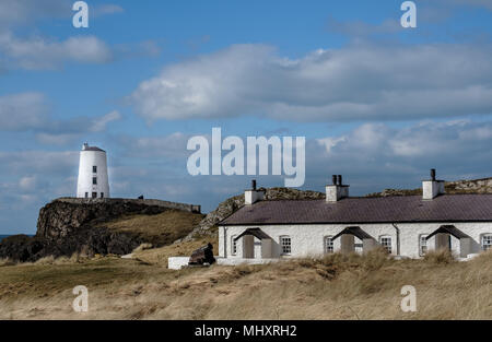 Coast Guard cottages  Ynys Llanddwyn Newborough Warren Anglesey Wales Stock Photo