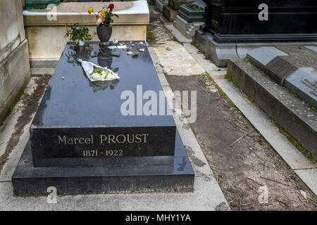 Grave of the French Novelist  Marcel Proust at Père Lachaise Cemetery , Paris , France Stock Photo